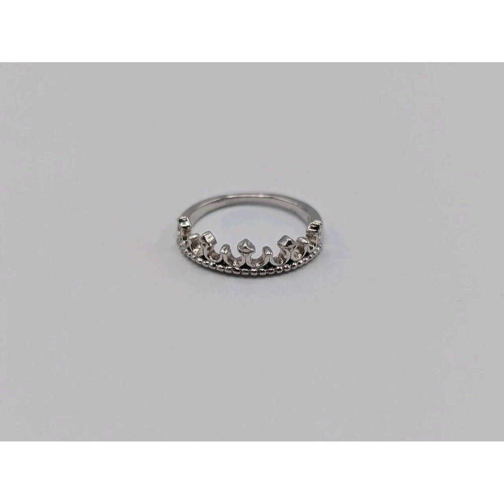 925 Sterling Silver Princess Tiara Crown Ring Milgrain Dainty Minimal - Picture 3 of 10